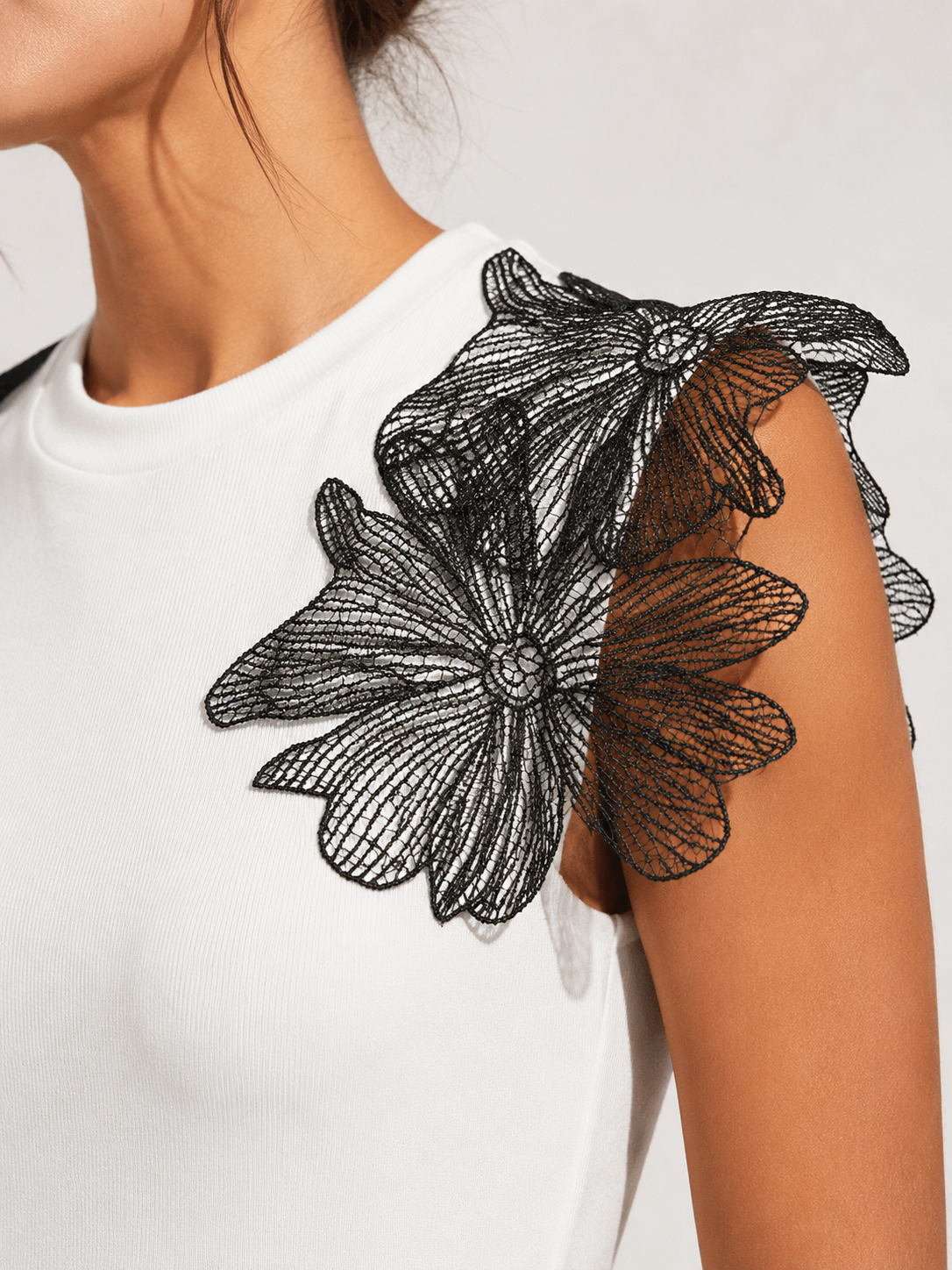 Lace Appliqué Sleeve T-Shirt