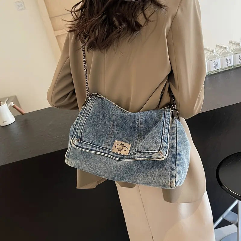DENIM FLAP BAG