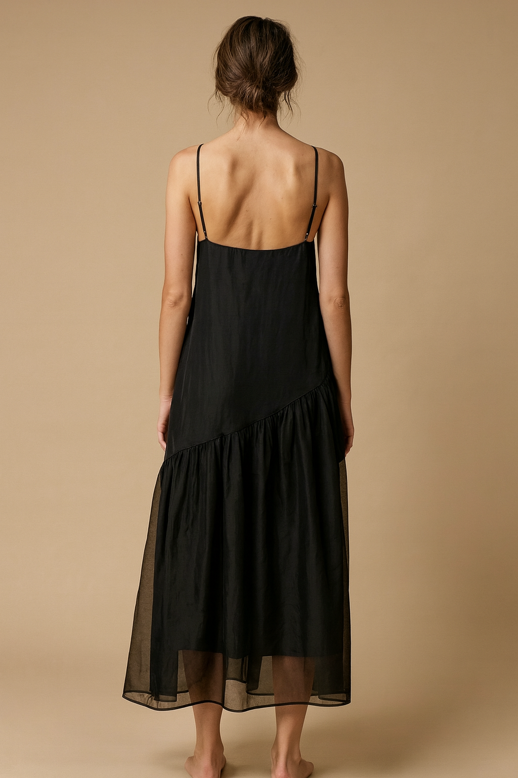 SLANTED CUTLINE SLIP DRESS