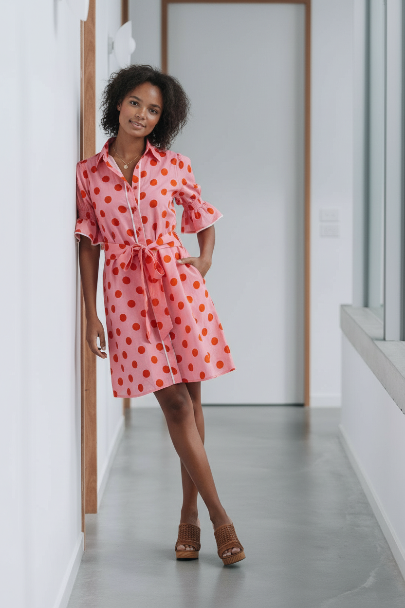 CONTRAST POLKA DOT DRESS