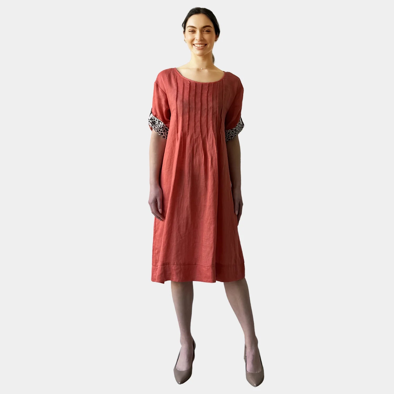 LEO CONTAST LINEN MIDI DRESS