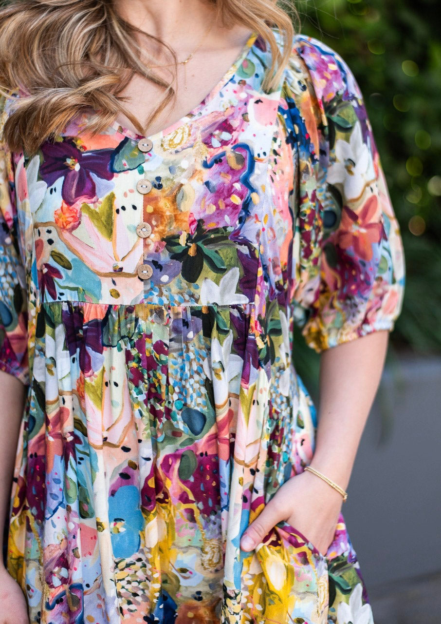 FLORAL BUTTON DRESS