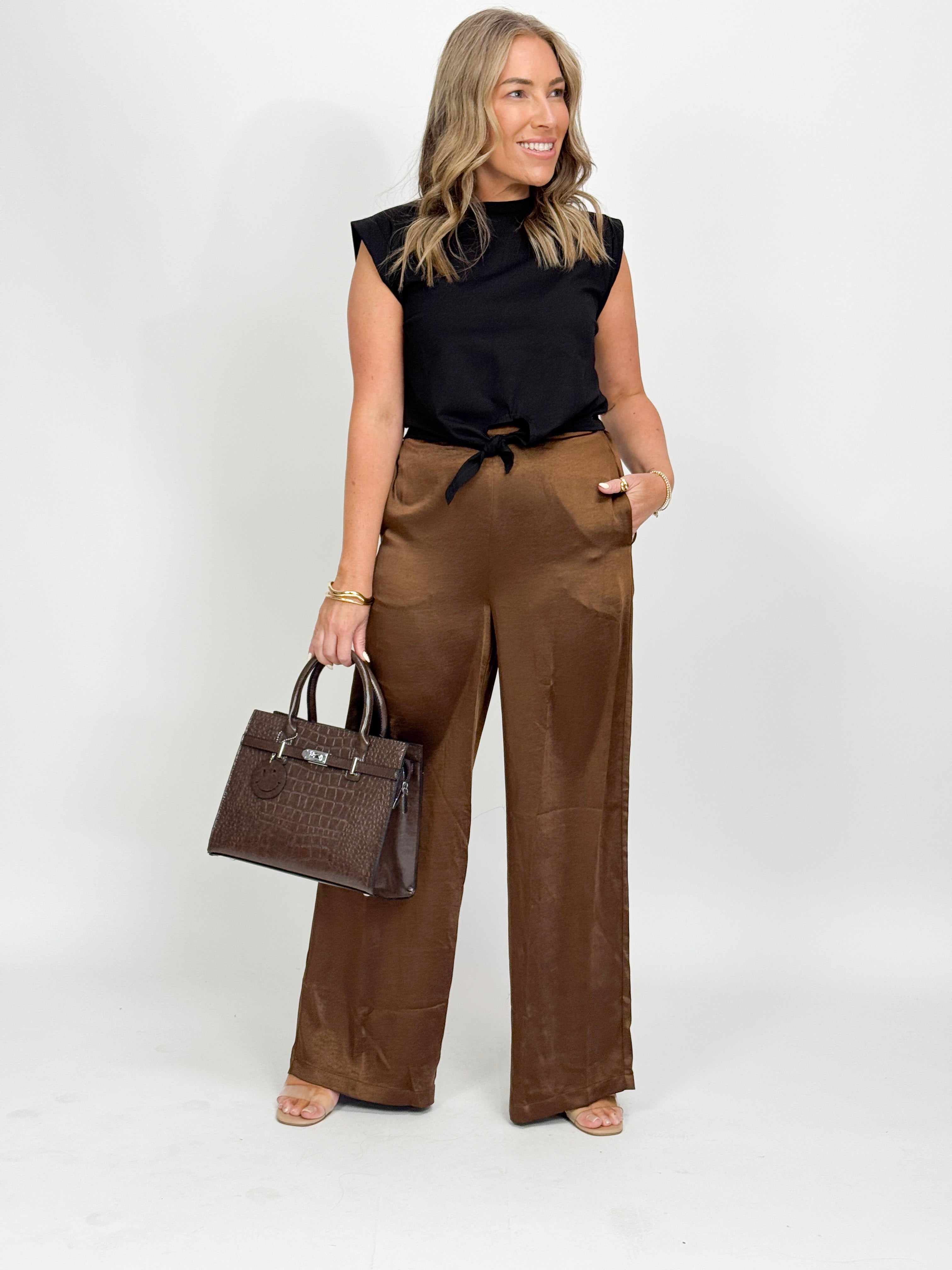 KAI SATIN PANTS - BROWN