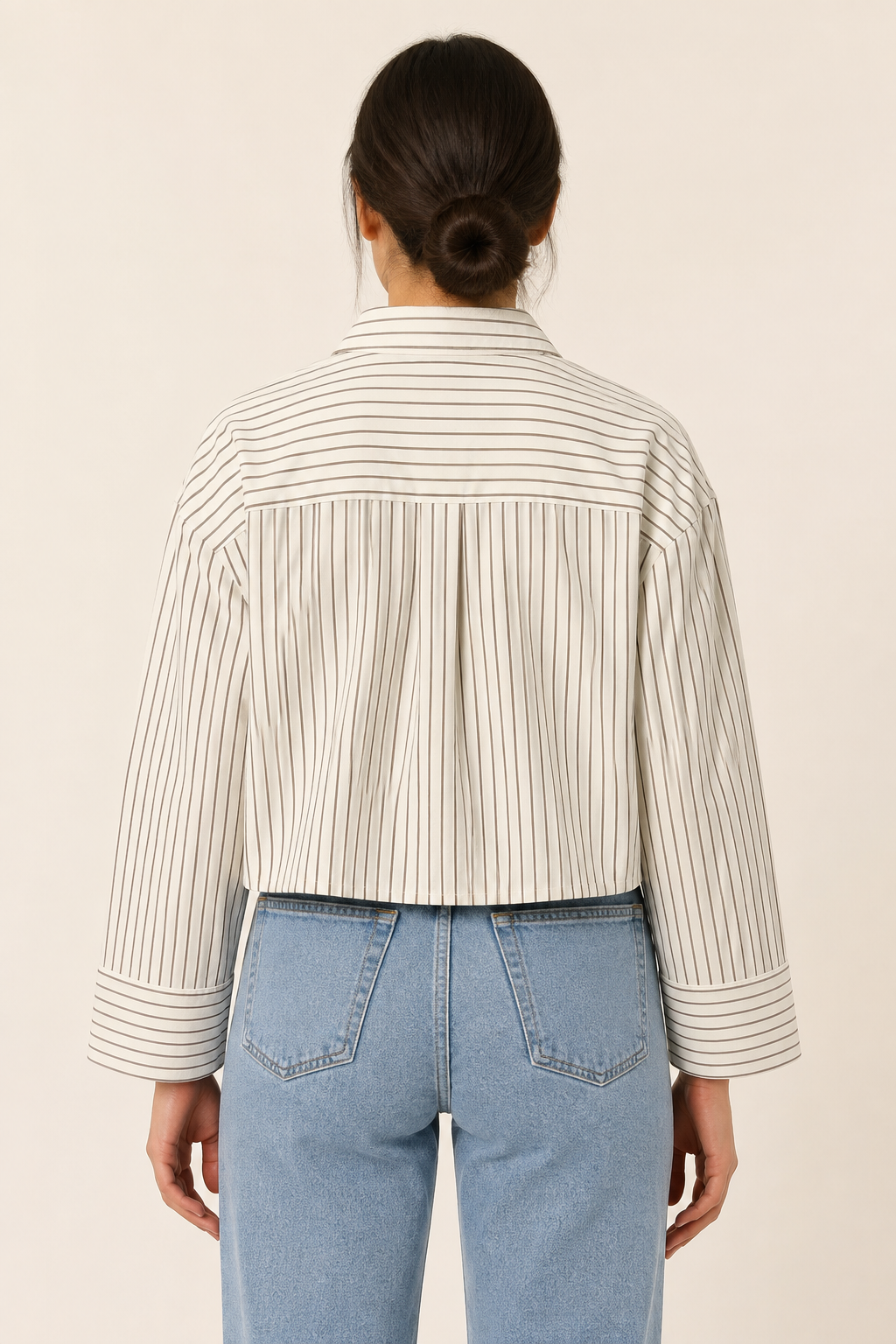 Stripe Crop Shirt- Beige