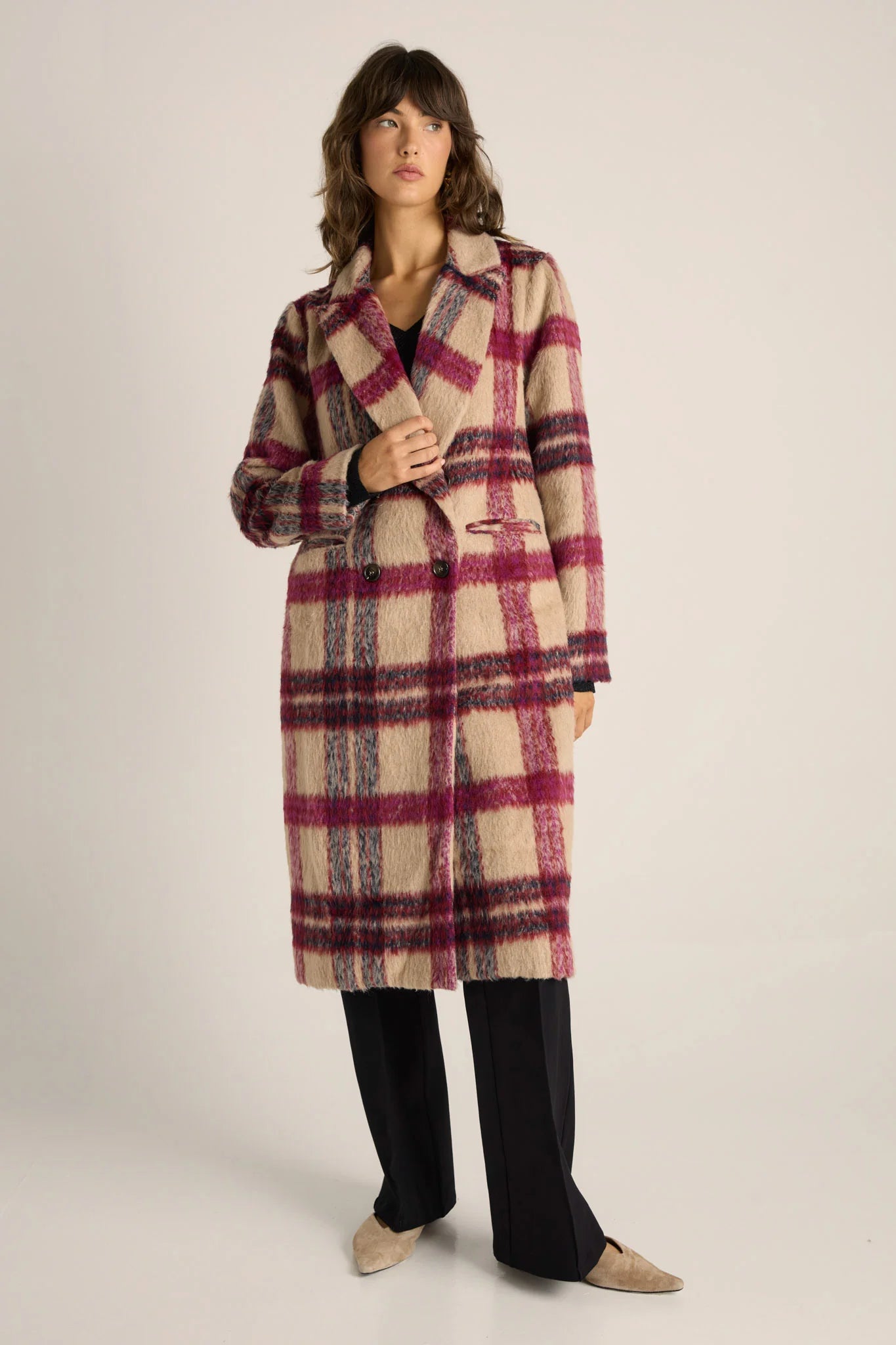 Harlow Check Longline Coat - Check