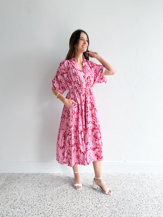 RIBBON PRINT MIDI DRESS