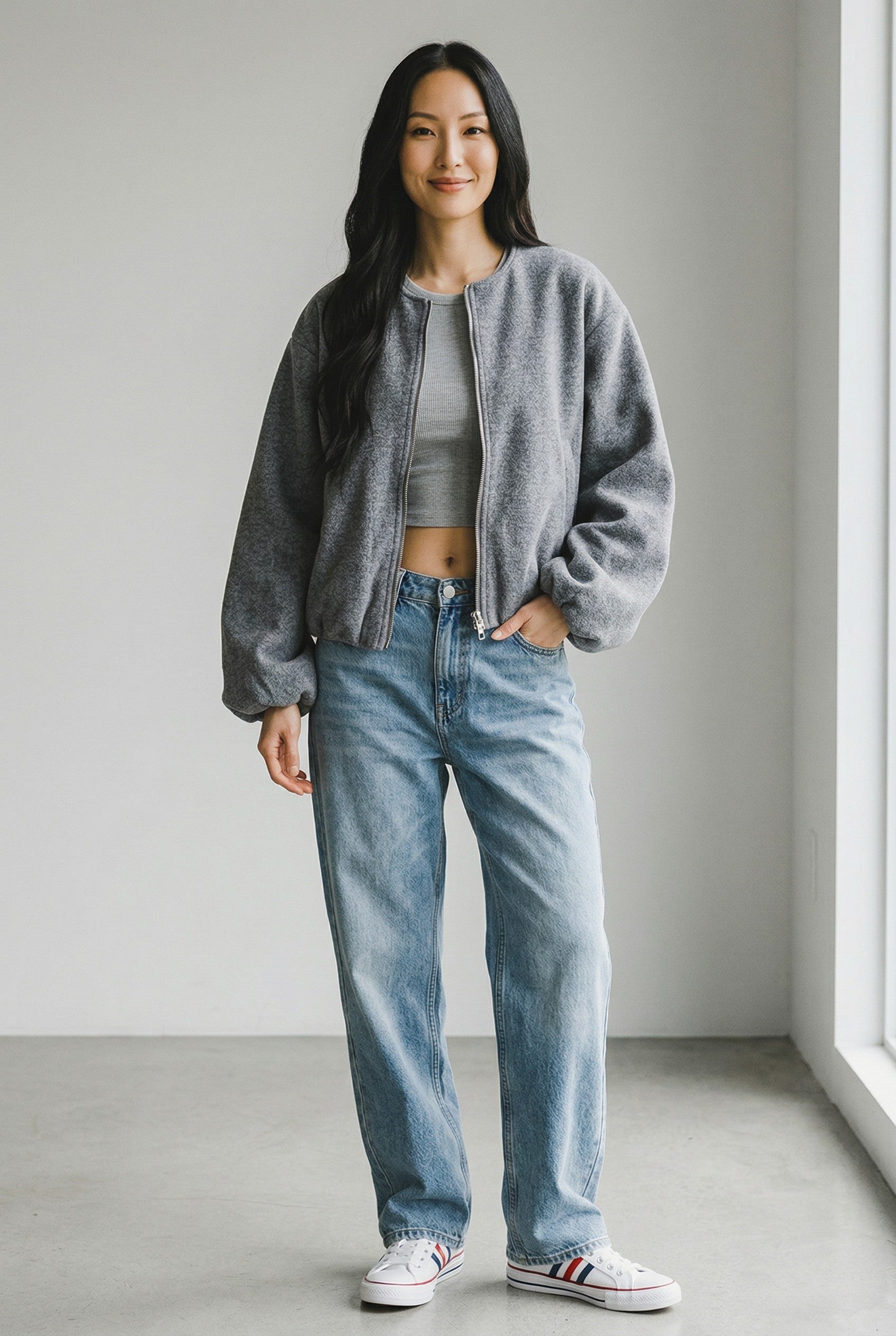 GATHERED HEM BOMBER JACKET