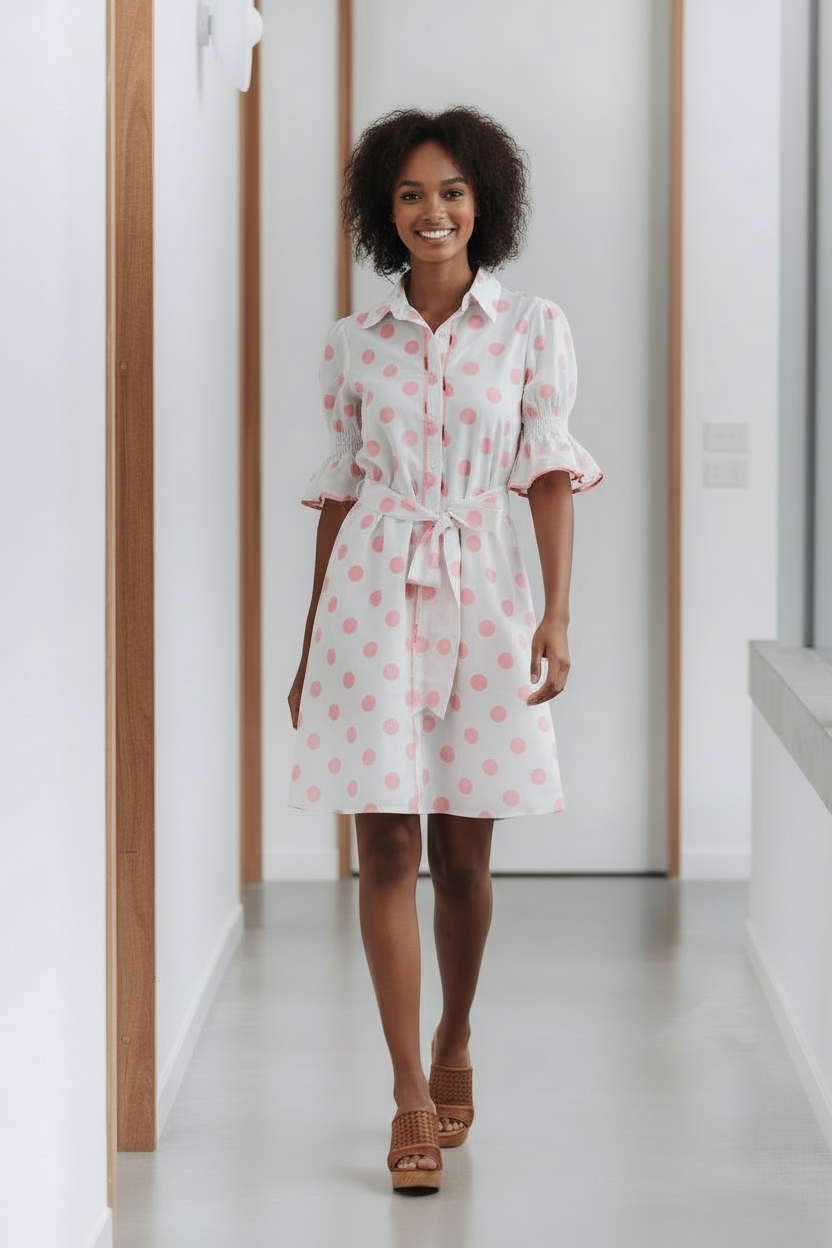 CONTRAST POLKA DOT DRESS