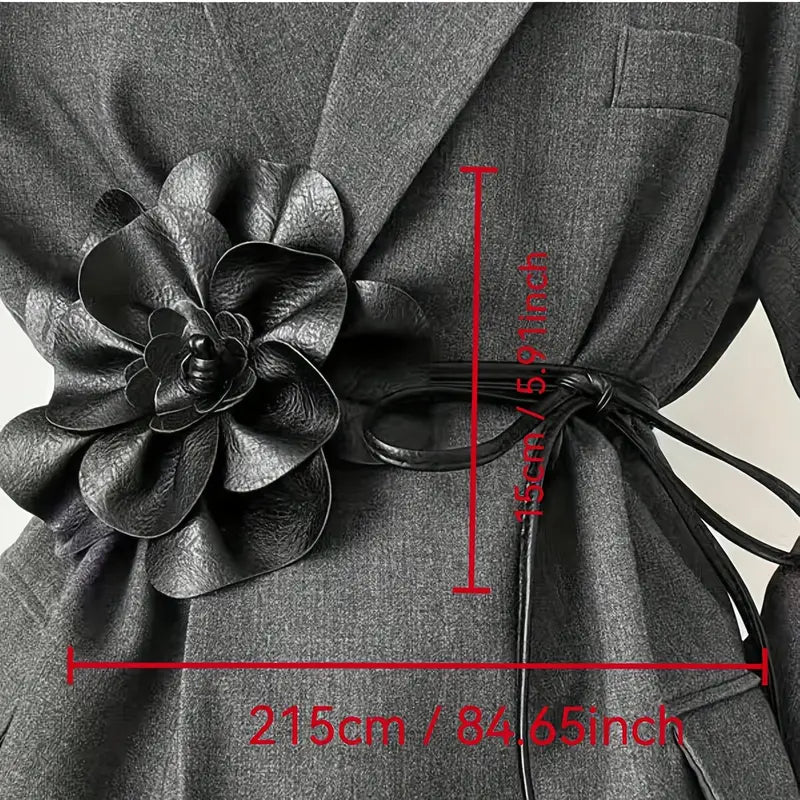 Camellia Flower Faux Leather Tie Waist Belt