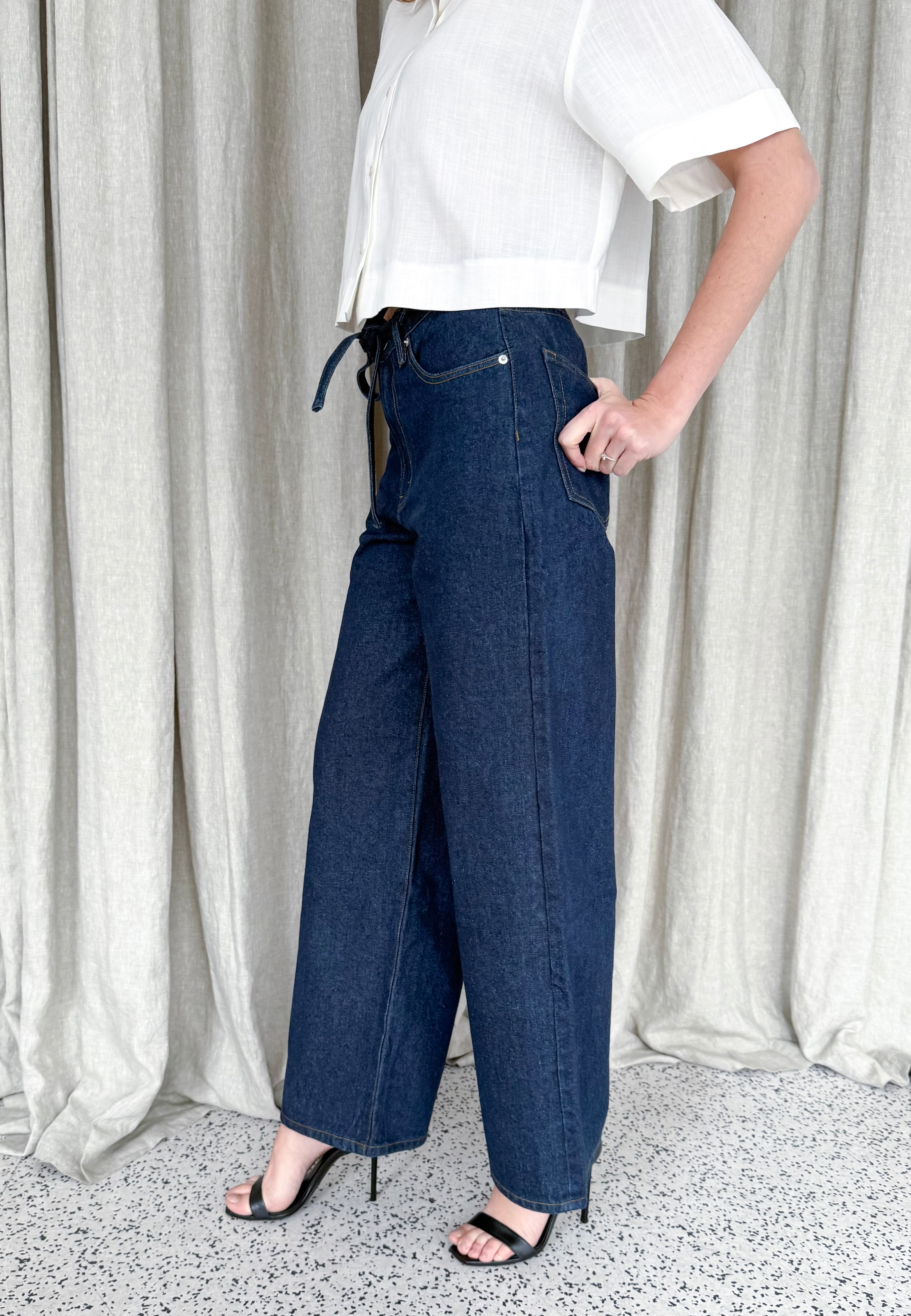 DARK DENIM WIDE LEG JEANS