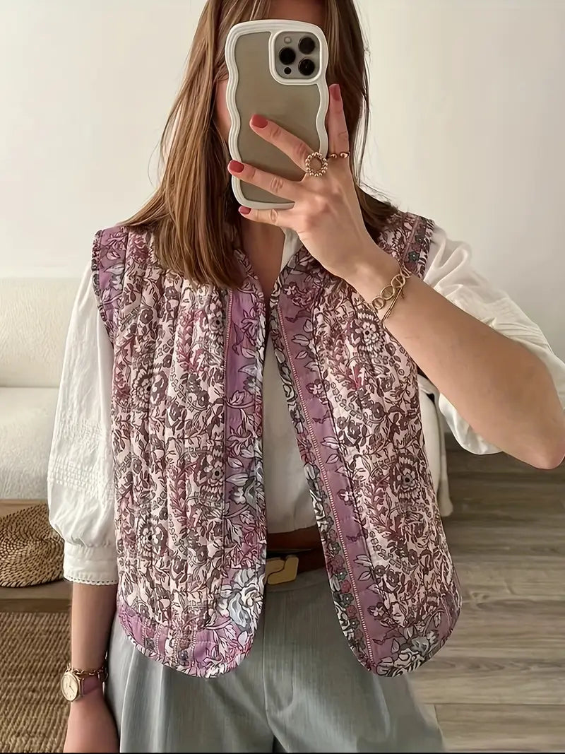 CHIC FLORAL QUILTED GILET