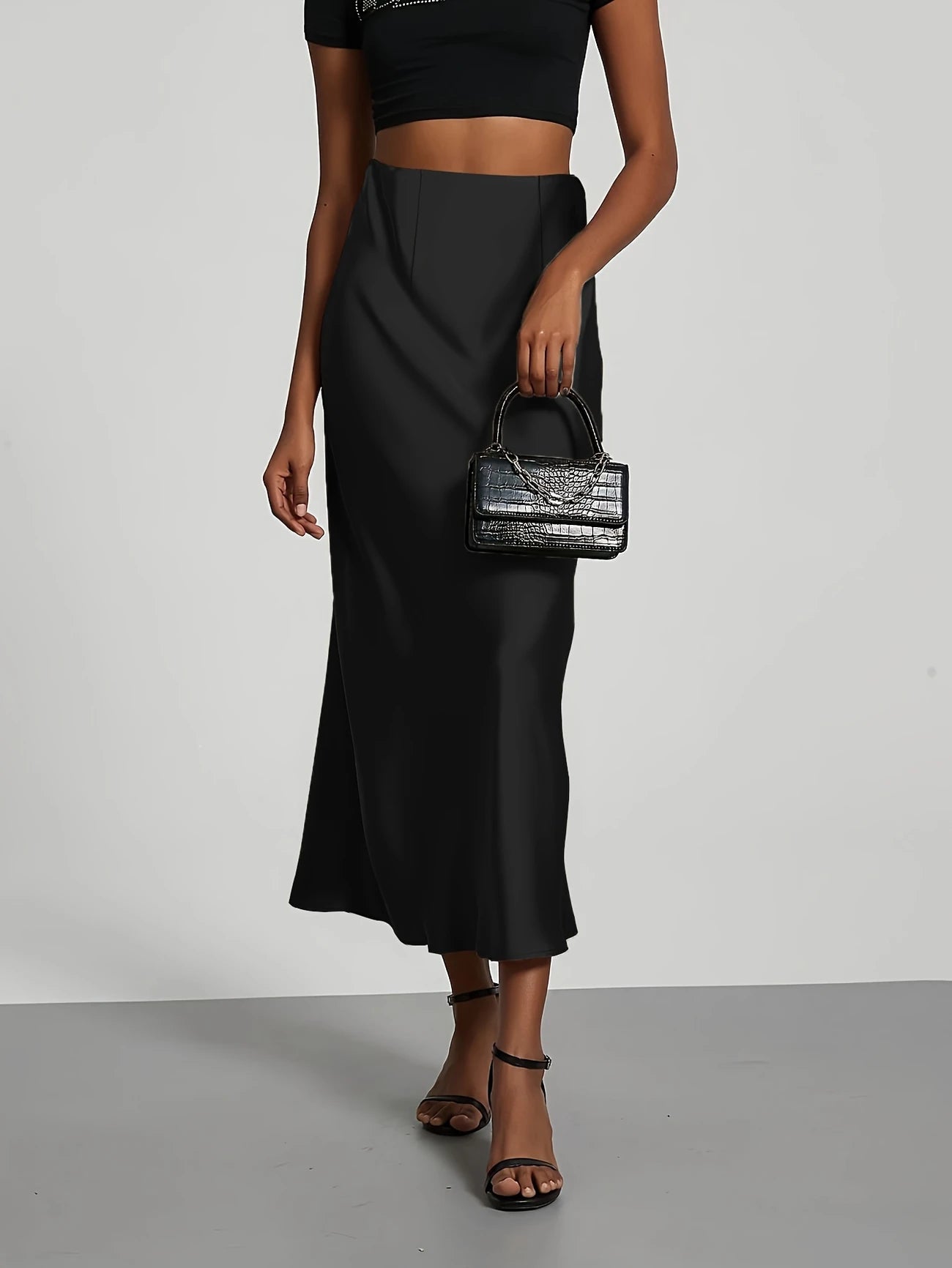 BIAS SATIN SKIRT - BLACK