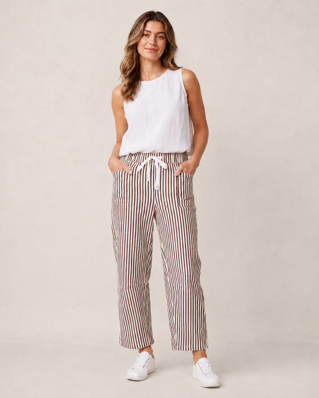 Stripe relaxed barrel pants