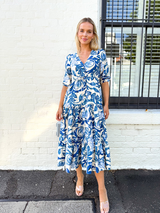 PASSION FLORAL SELMA DRESS- BLUE