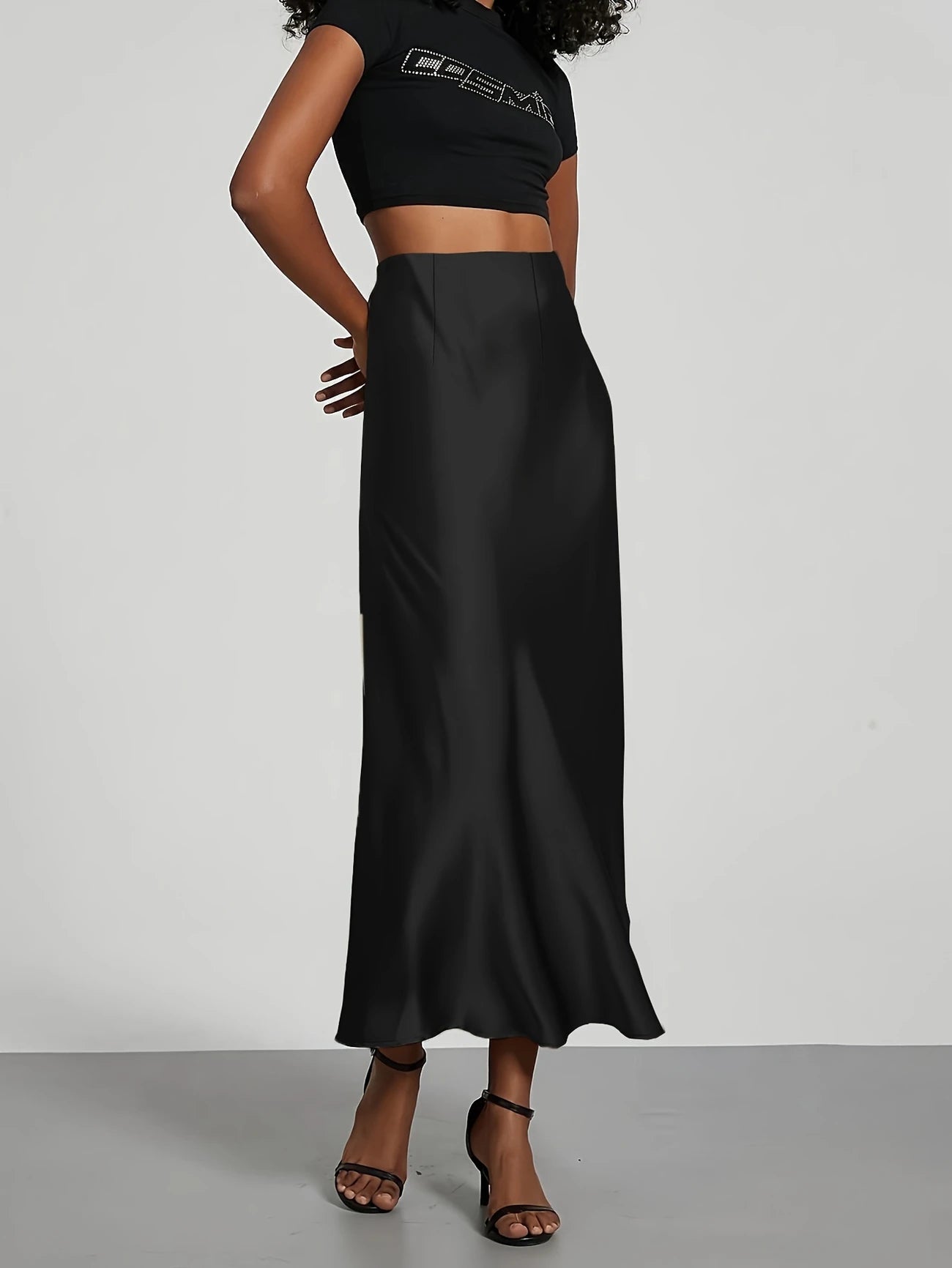 BIAS SATIN SKIRT - BLACK