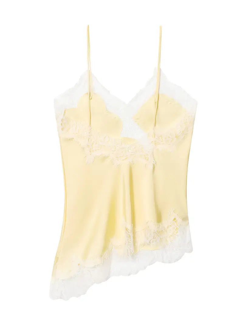SATIN LACE ASYM TOP - LEMON