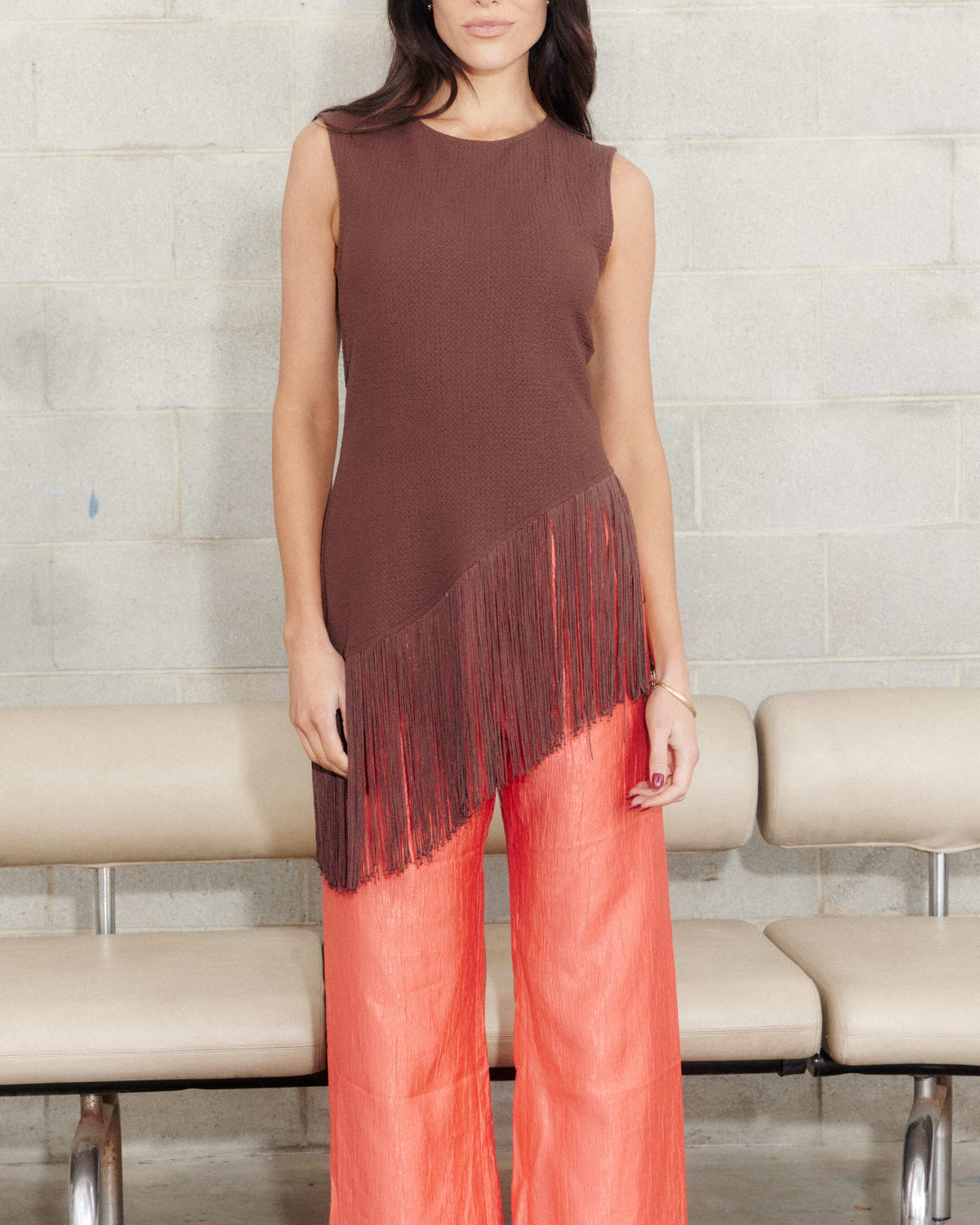 Textured Stretch Fringe Top