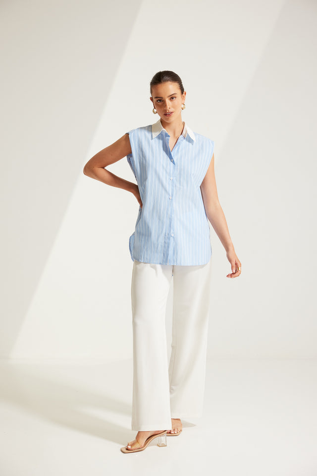 DELLA CONTRAST SLEEVELESS SHIRT