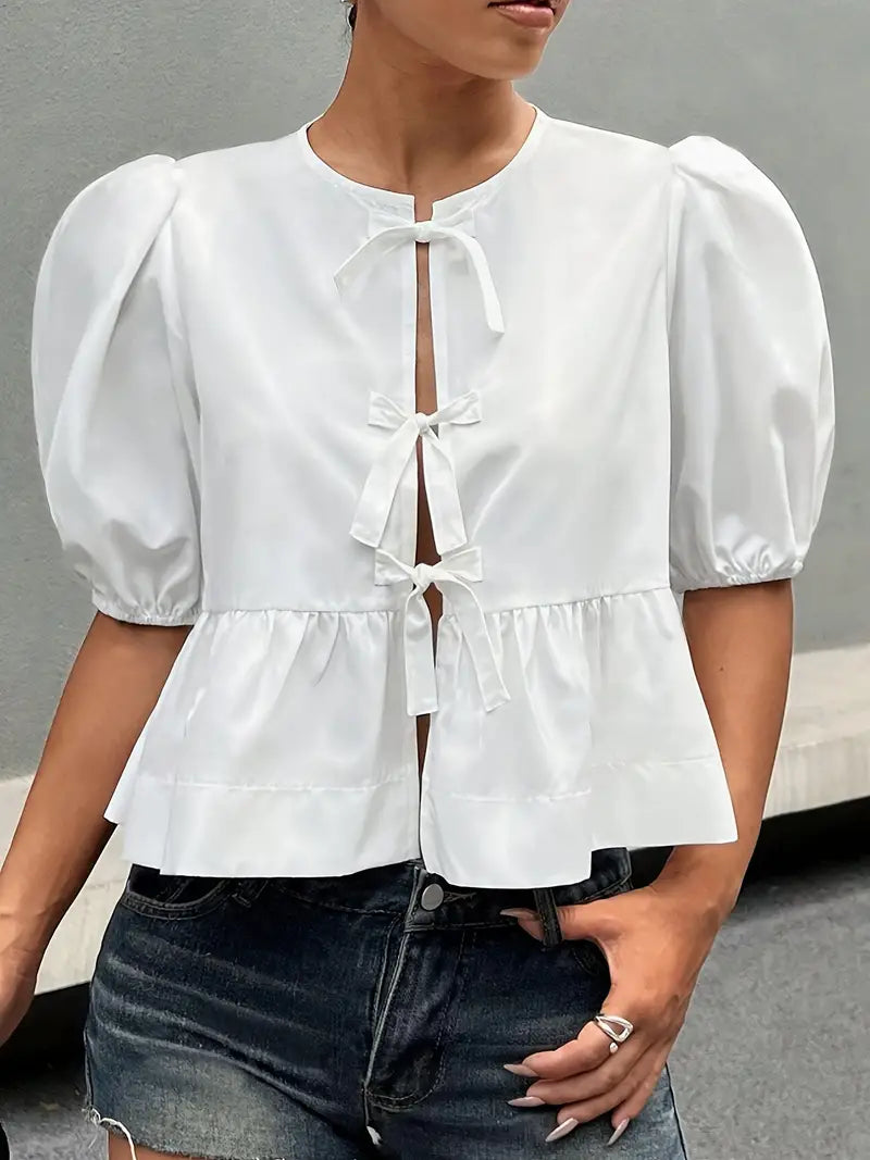 TIE PEPLUM BLOUSE