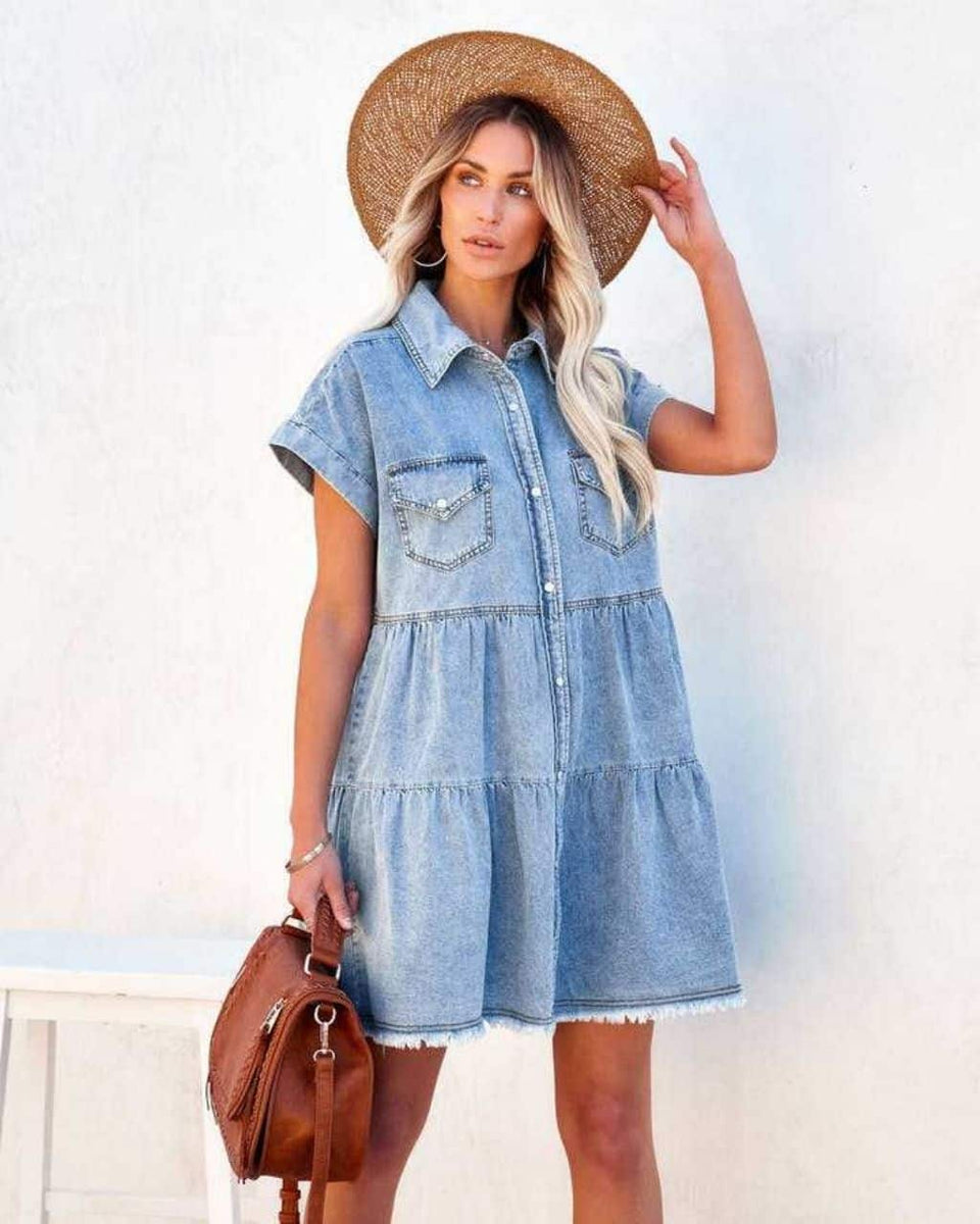 TIERED DENIM SMOCK DRESS – Venom Emilio