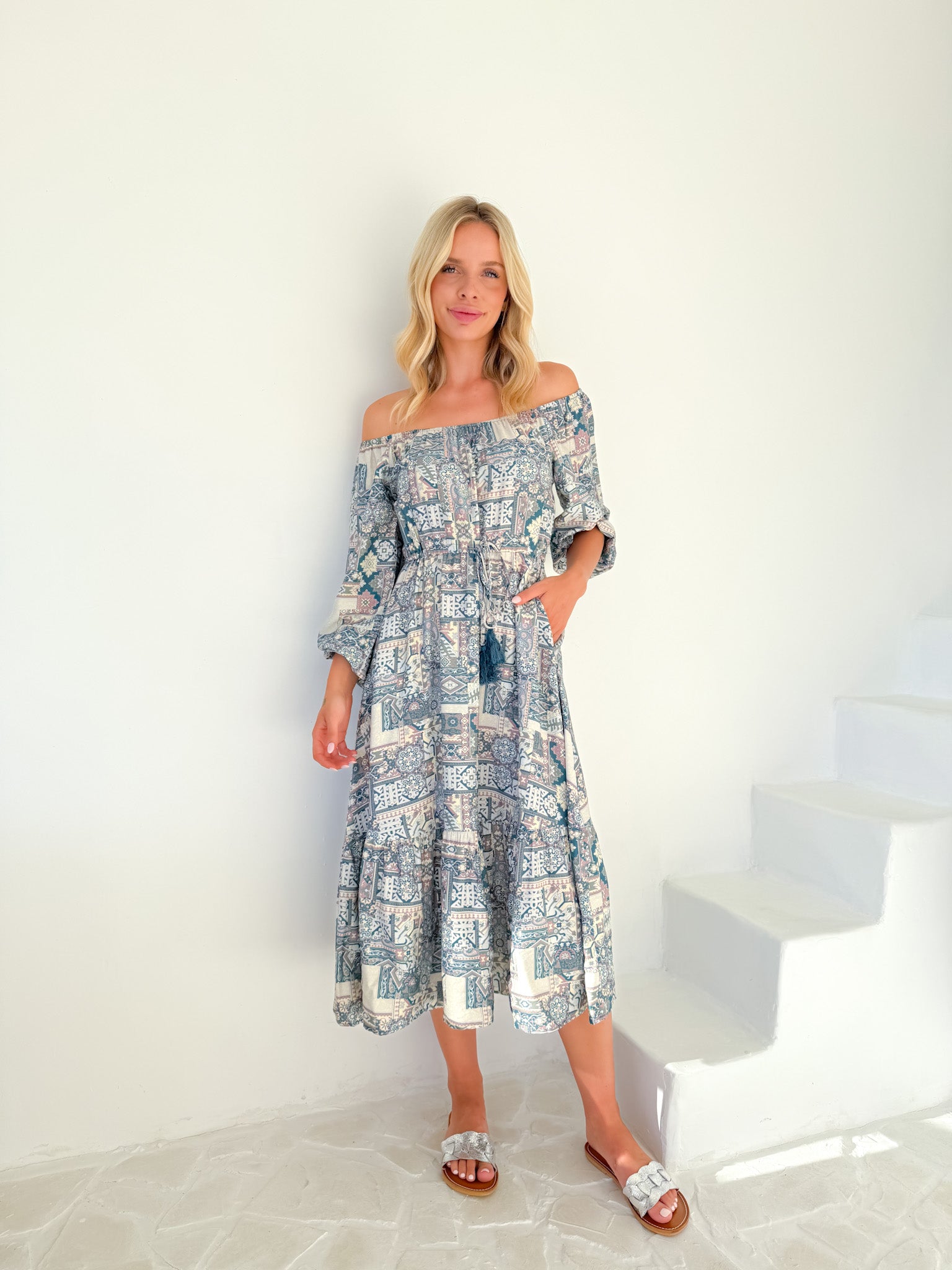 BYZANTINE OFF SHOULDER DRESS