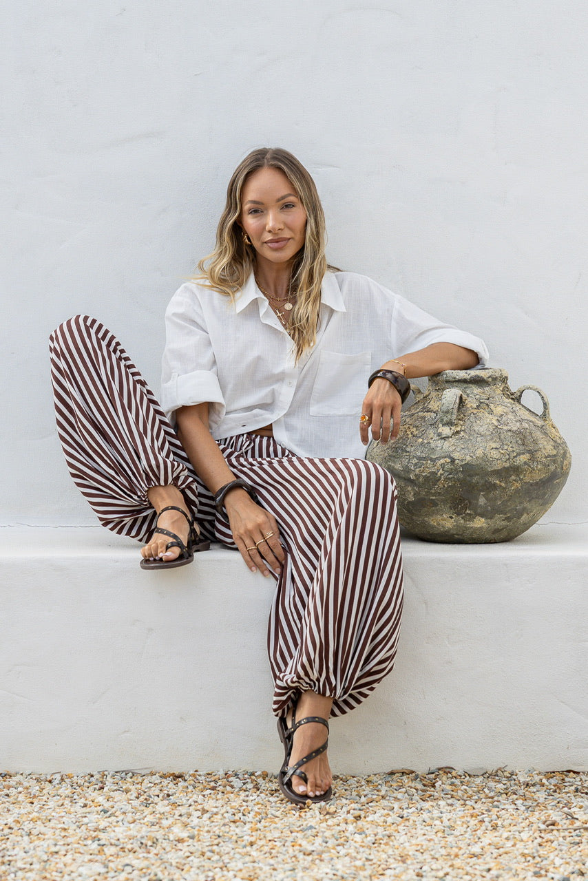 DRAWSTRING STRIPE HAREM PANTS