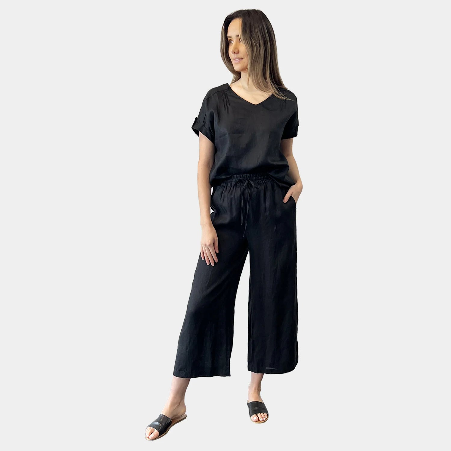 RELAXED LINEN WIDE LEG PANT