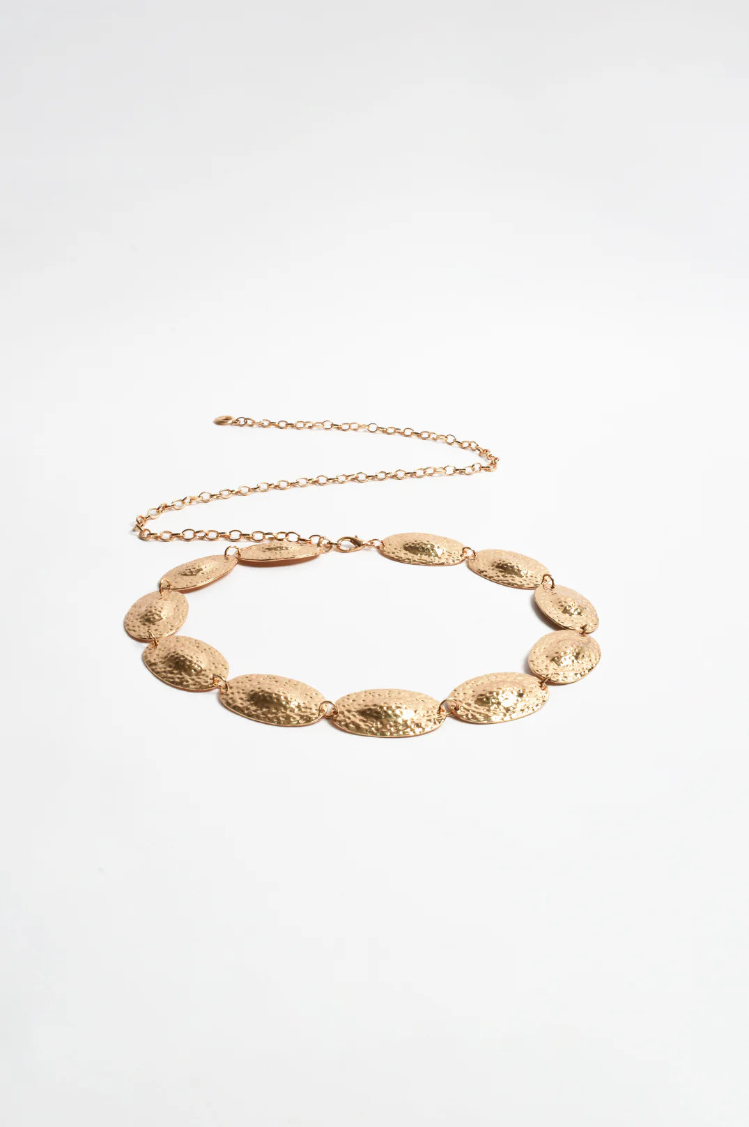 Long Textured Oval Disc Chain Belt (Gold)