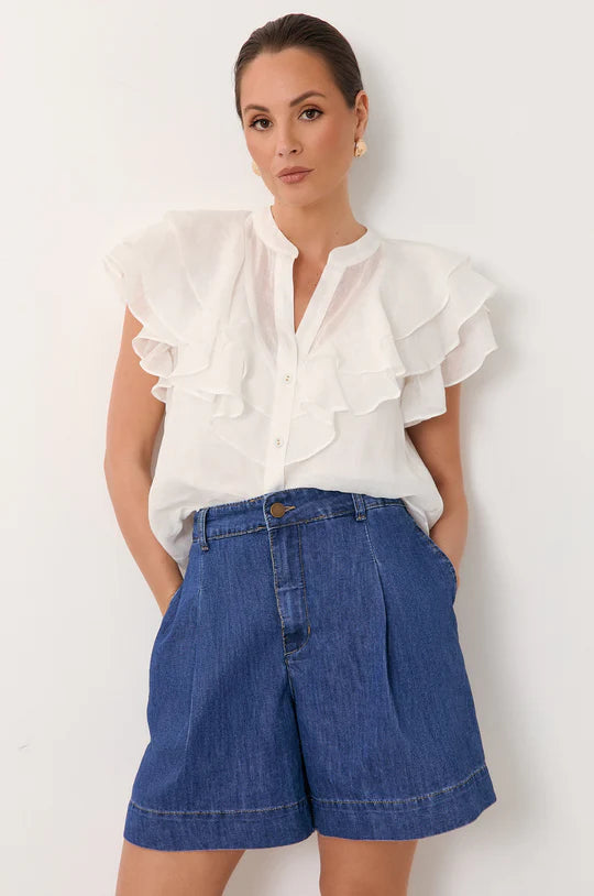 Hayden Pleated Denim Short (Mid Denim)
