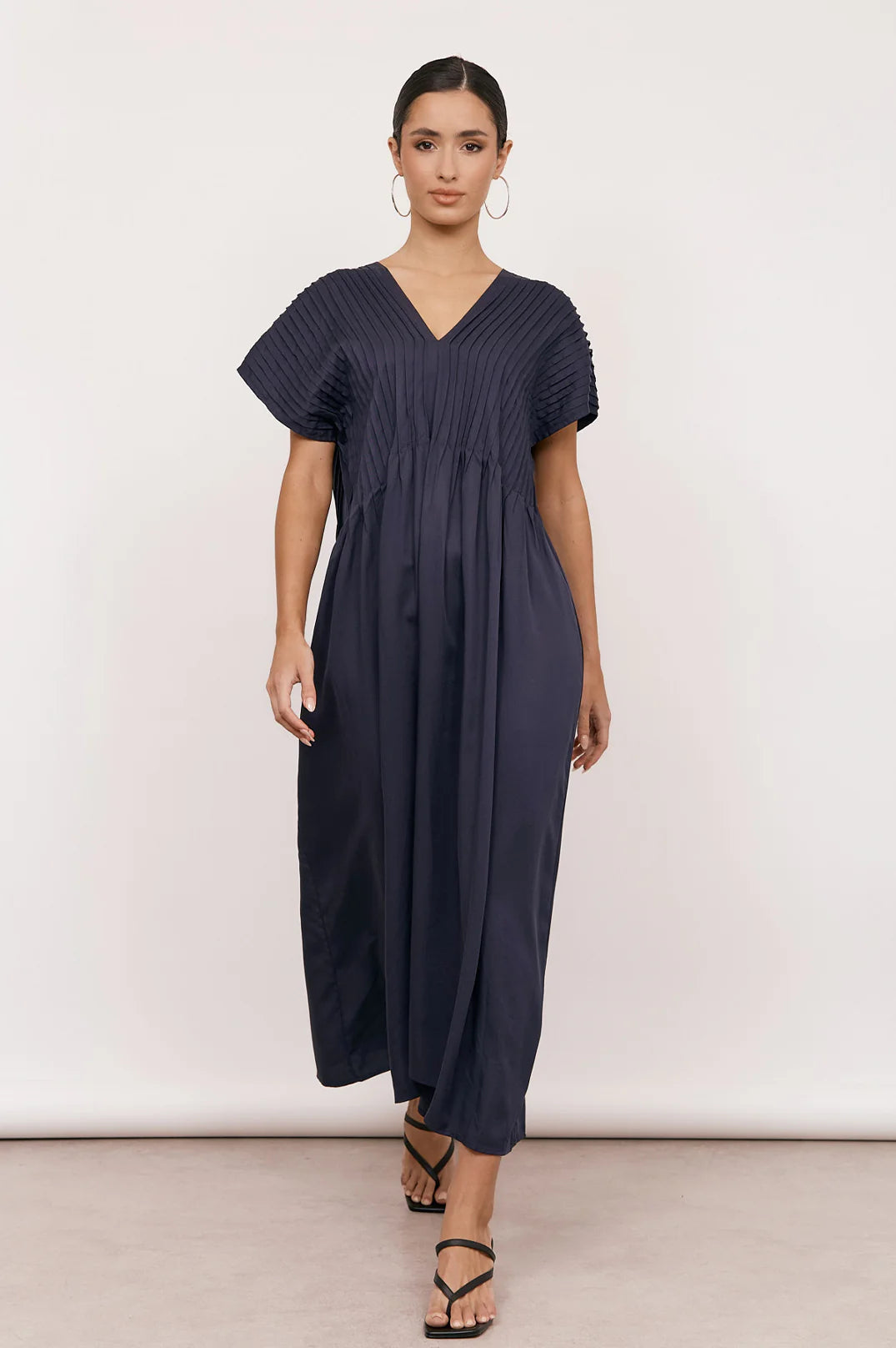 Dani Pleated Midi Dress- NAVY