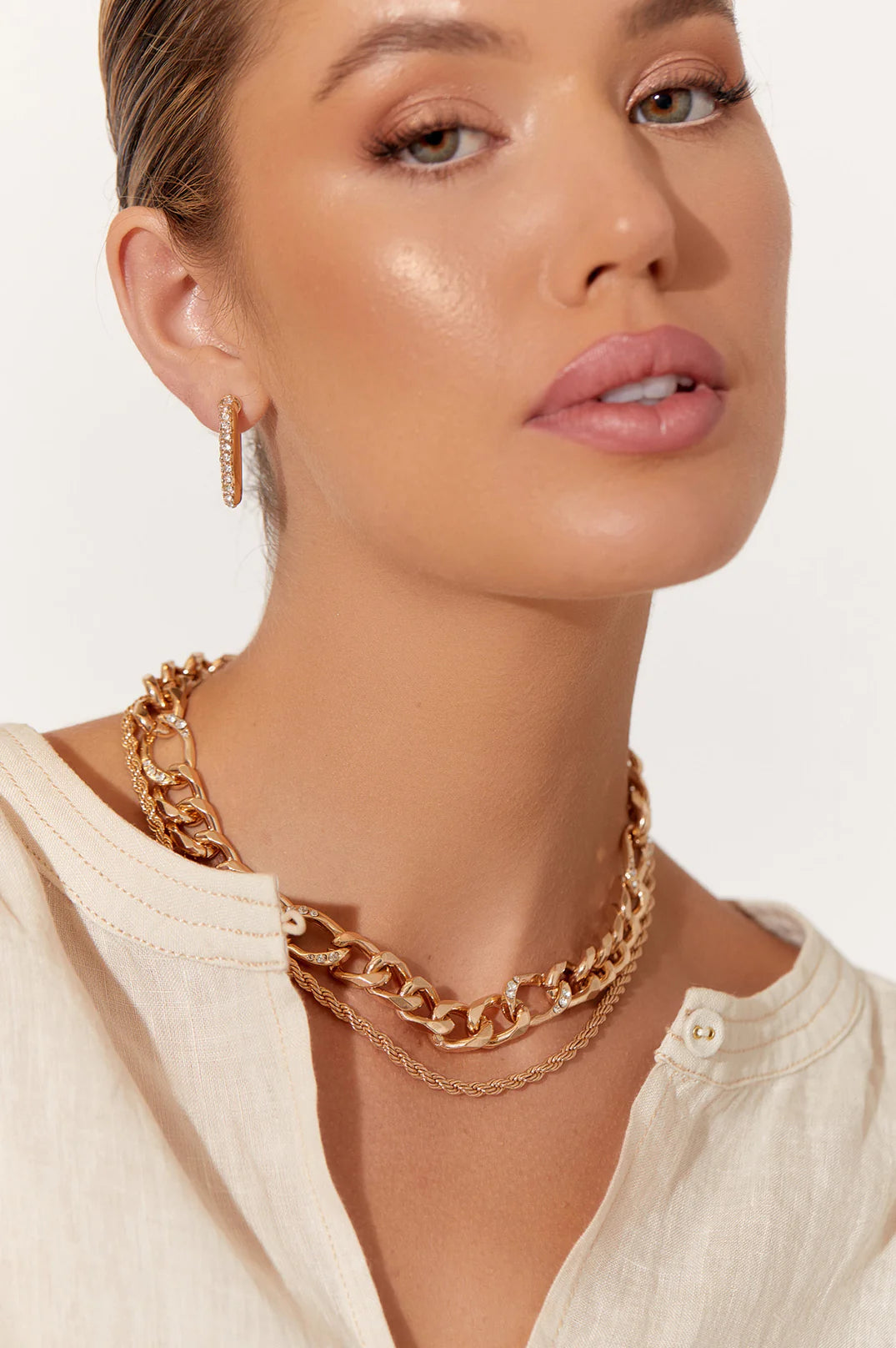 DIAMANTE LINK LAYERED NECKLACE