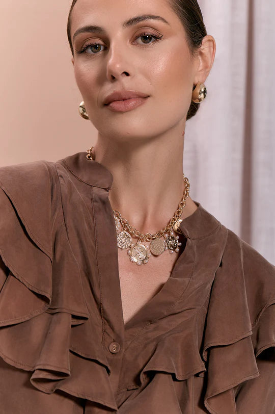 Charlie Multi Charms Necklace (Gold)