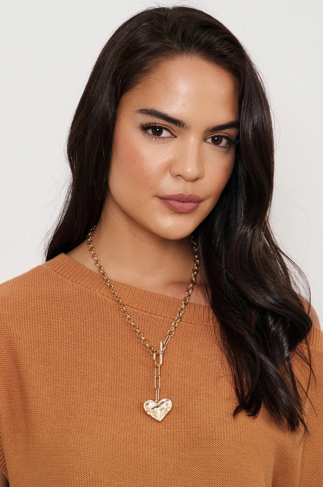 Long Heart Fob Necklace (Gold)