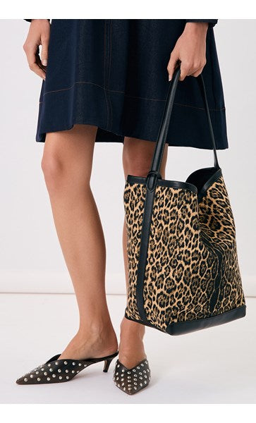 JONI LEOPARD CANVAS BUCKET BAG
