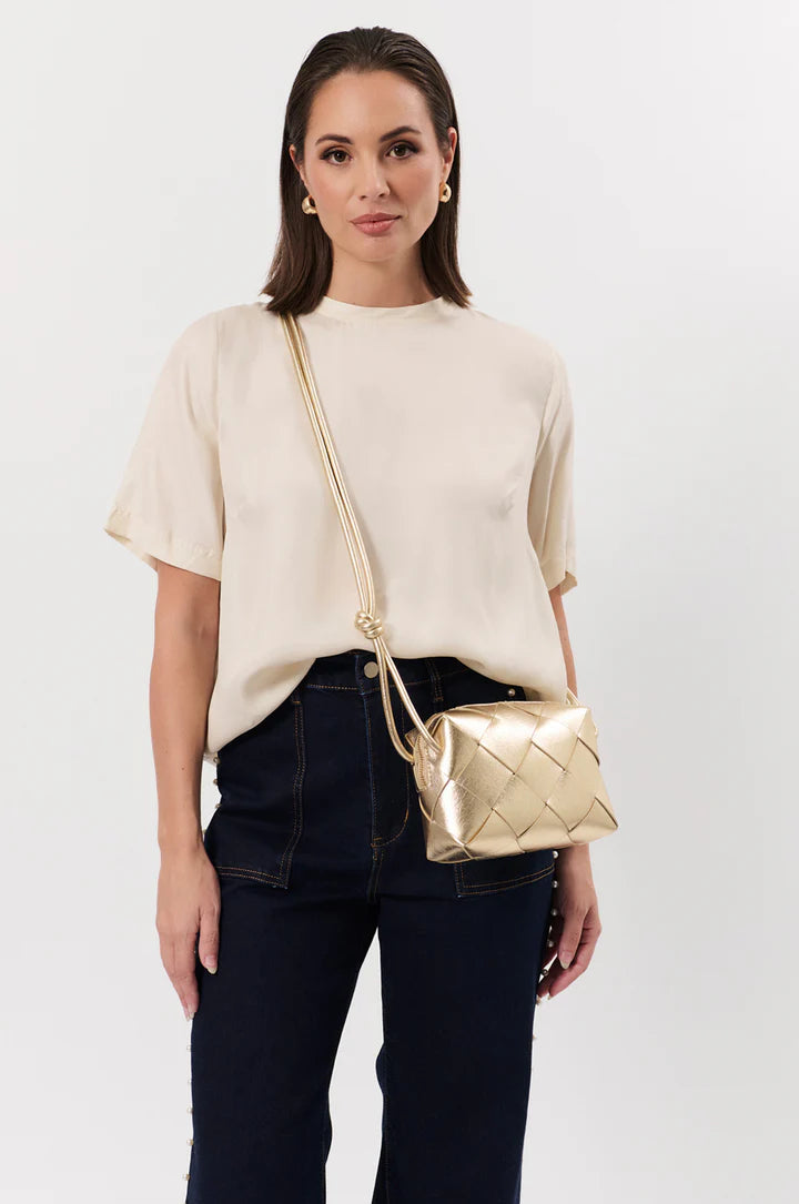 Elodie Weave Metallic Crossbody Bag (Gold
