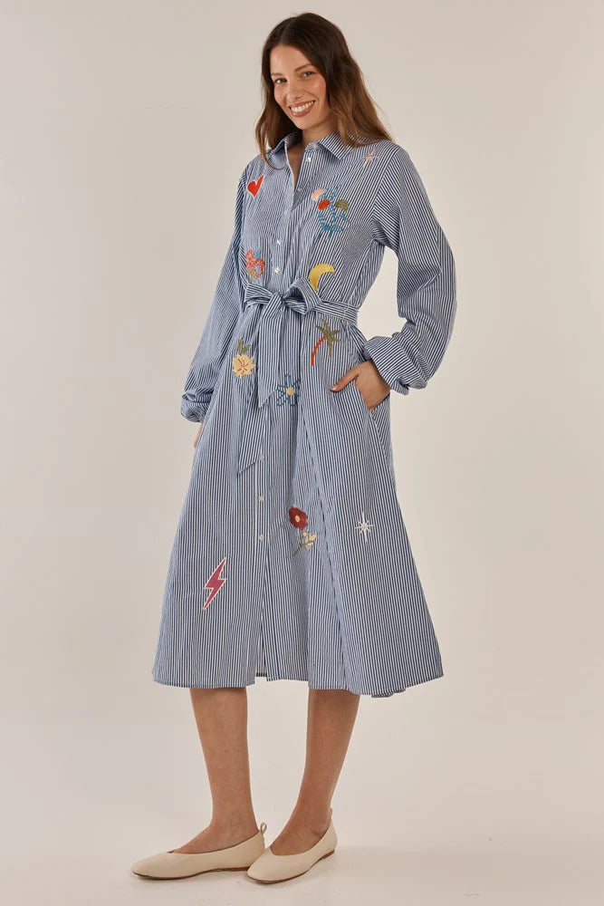 Amelia Shirt Dress - Floral Navy Stripe