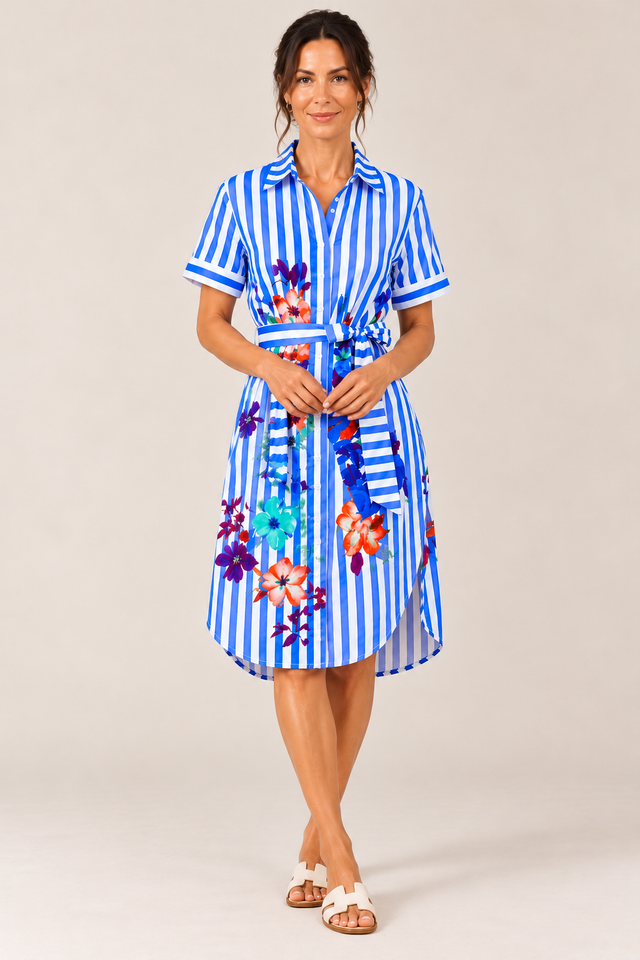 Floral Stripe Shirt Dress | Venom Emilio