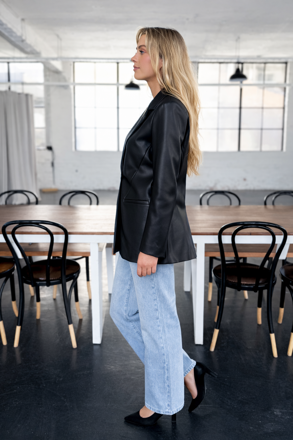 FAUX LEATHER BLAZER