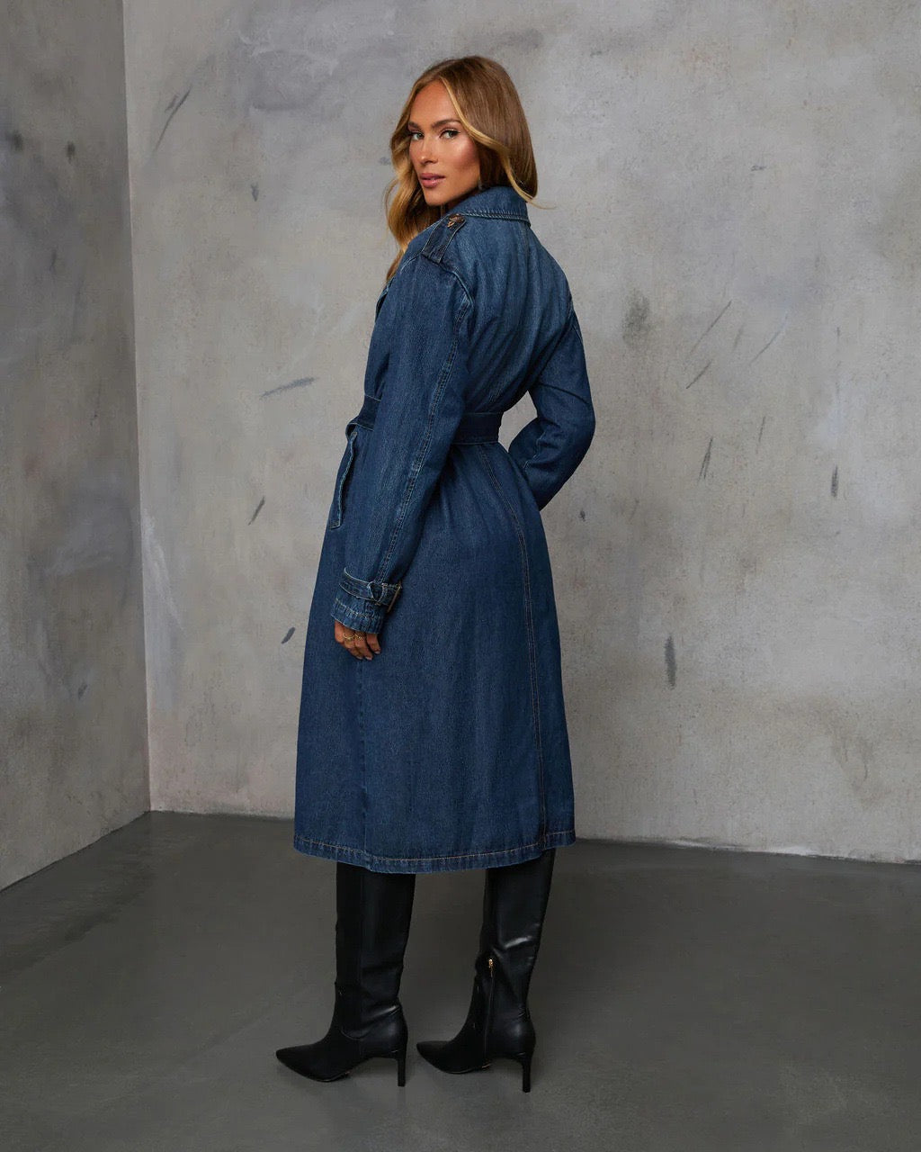 DARK DENIM LONGLINE TRENCH