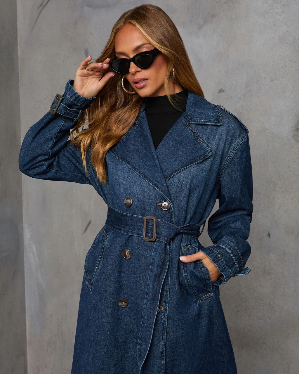 DARK DENIM LONGLINE TRENCH