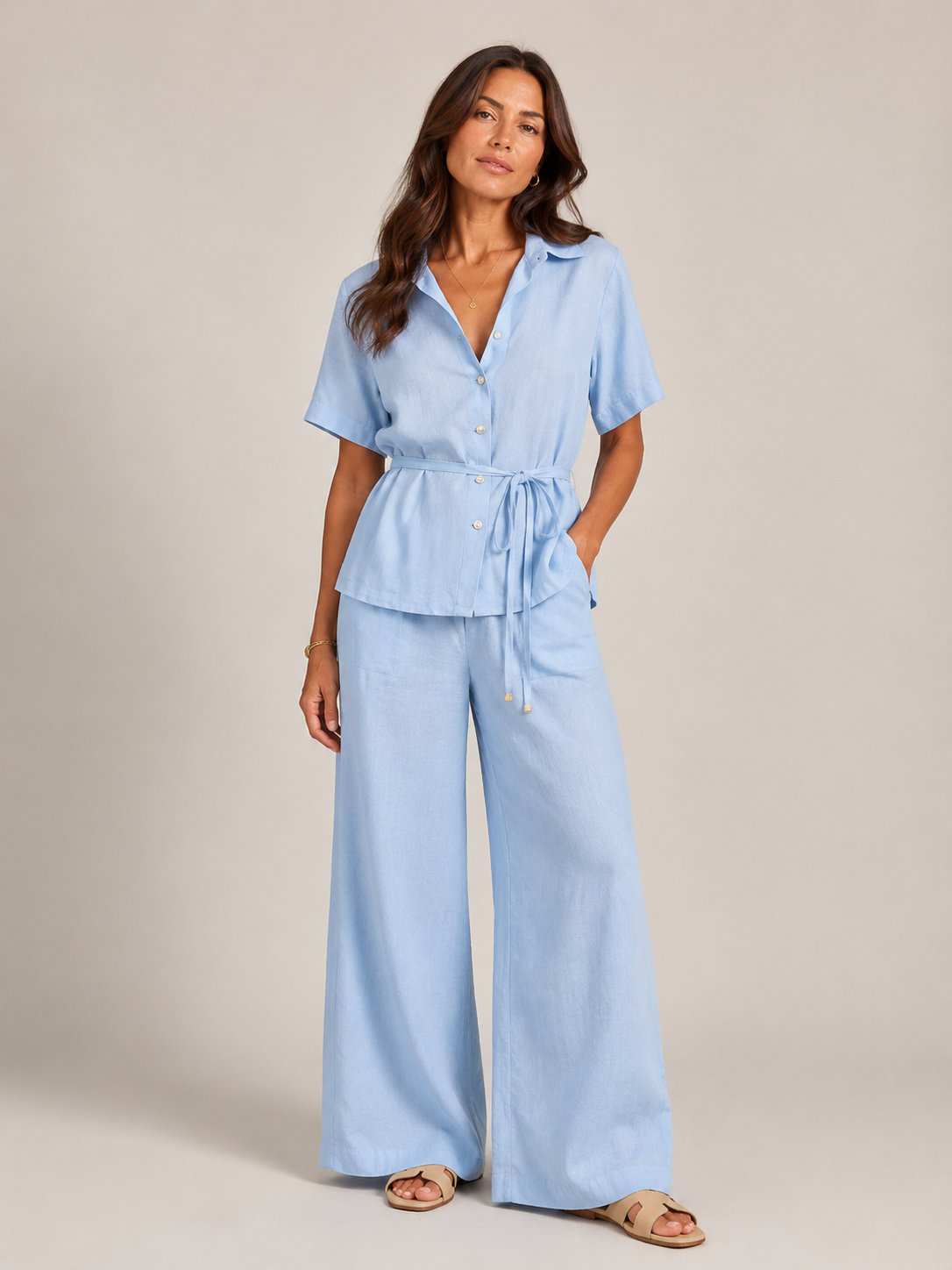 Relaxed Linen Tie-Waist Shirt