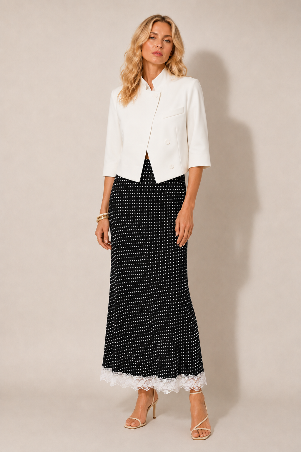 Bias Dot Lace Hem Skirt