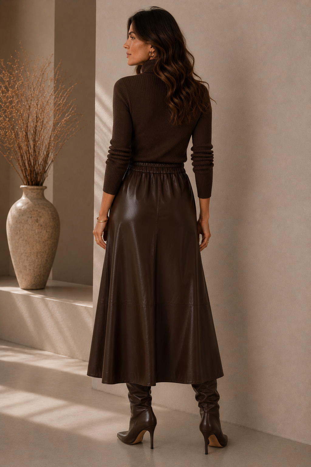 RB PLEATHER MIDI SKIRT