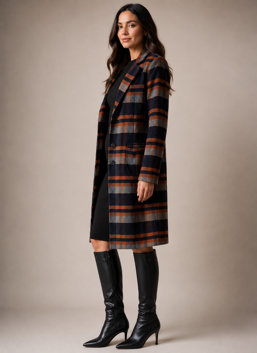 TARTAN COAT - TAN MULTI