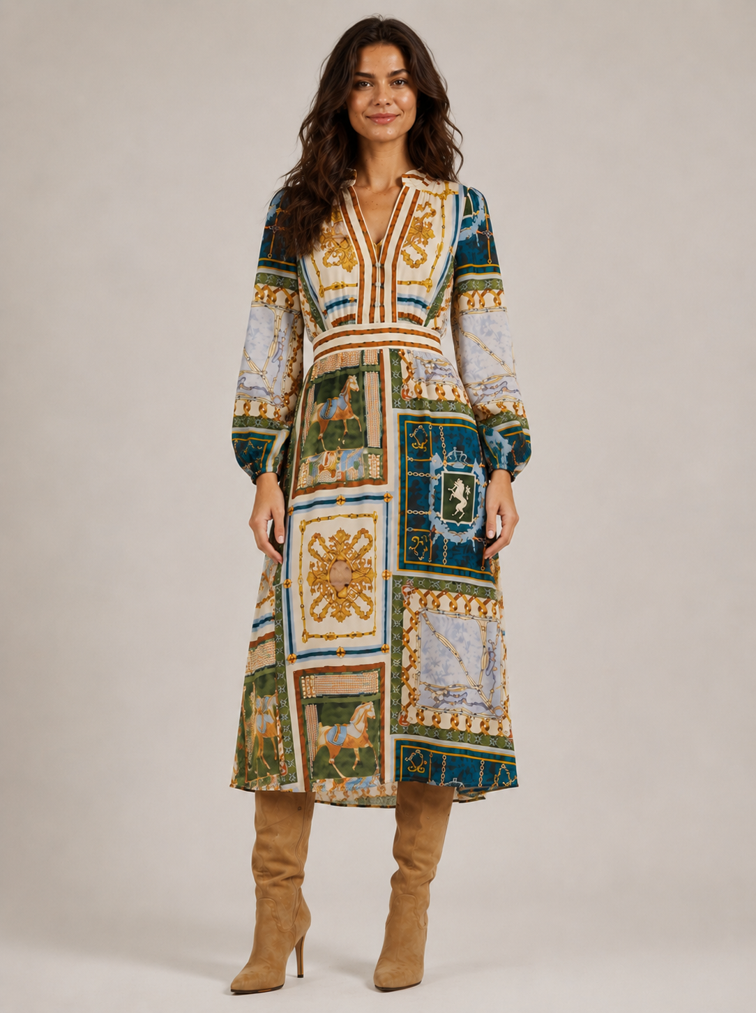 H PRINT MIDI DRESS