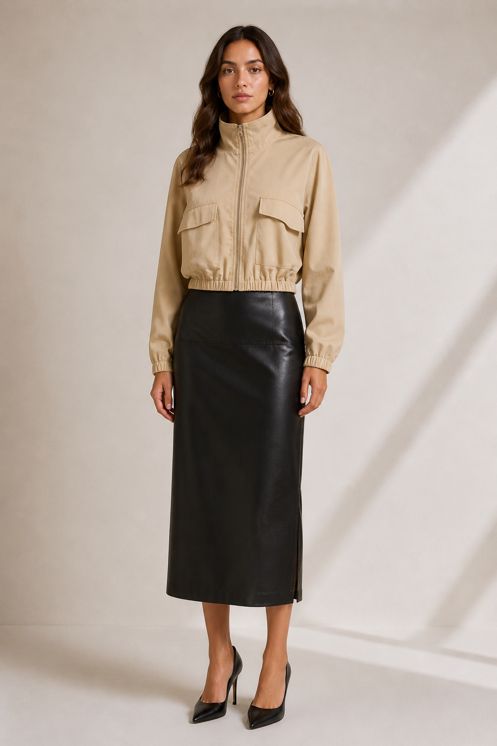 FAUX LEATHER PENCIL SKIRT