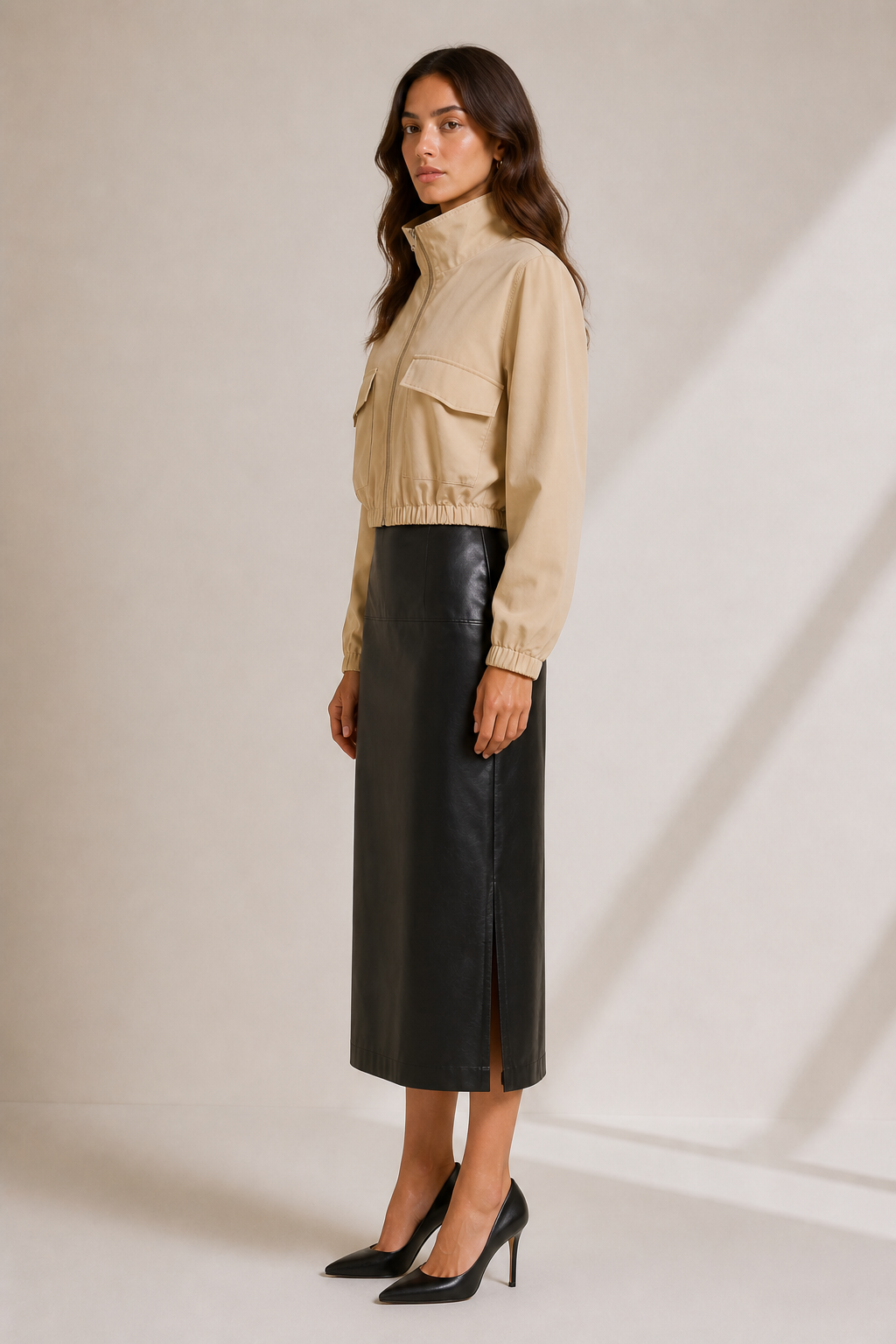 FAUX LEATHER PENCIL SKIRT