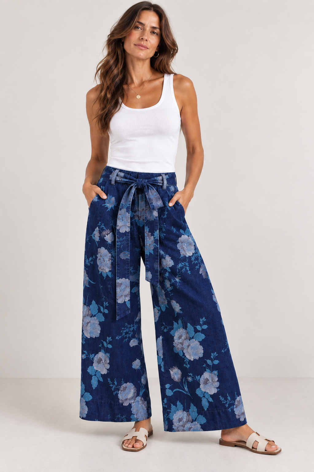 Stretch Floral Wide Leg Jeans