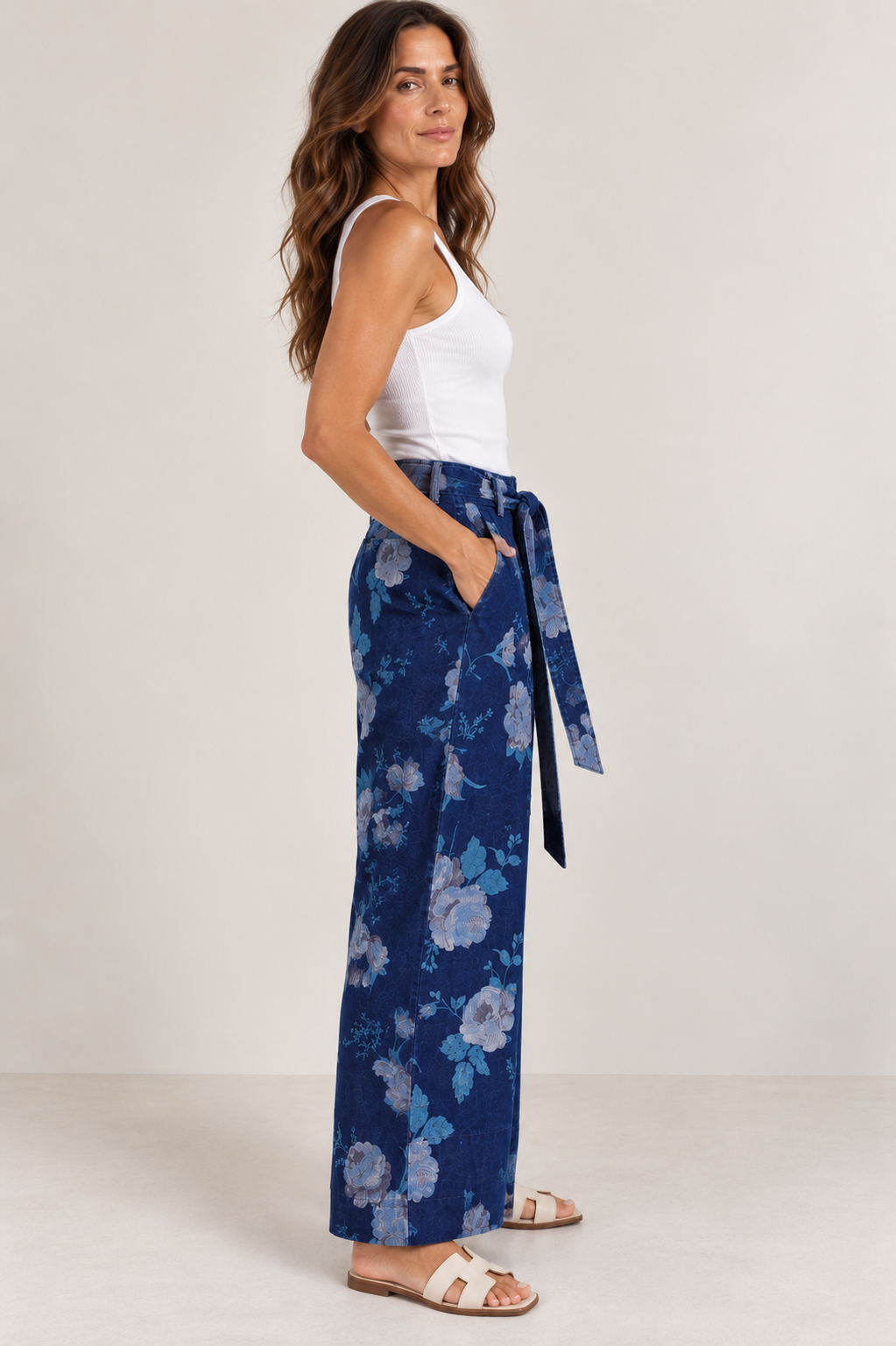 Stretch Floral Wide Leg Jeans