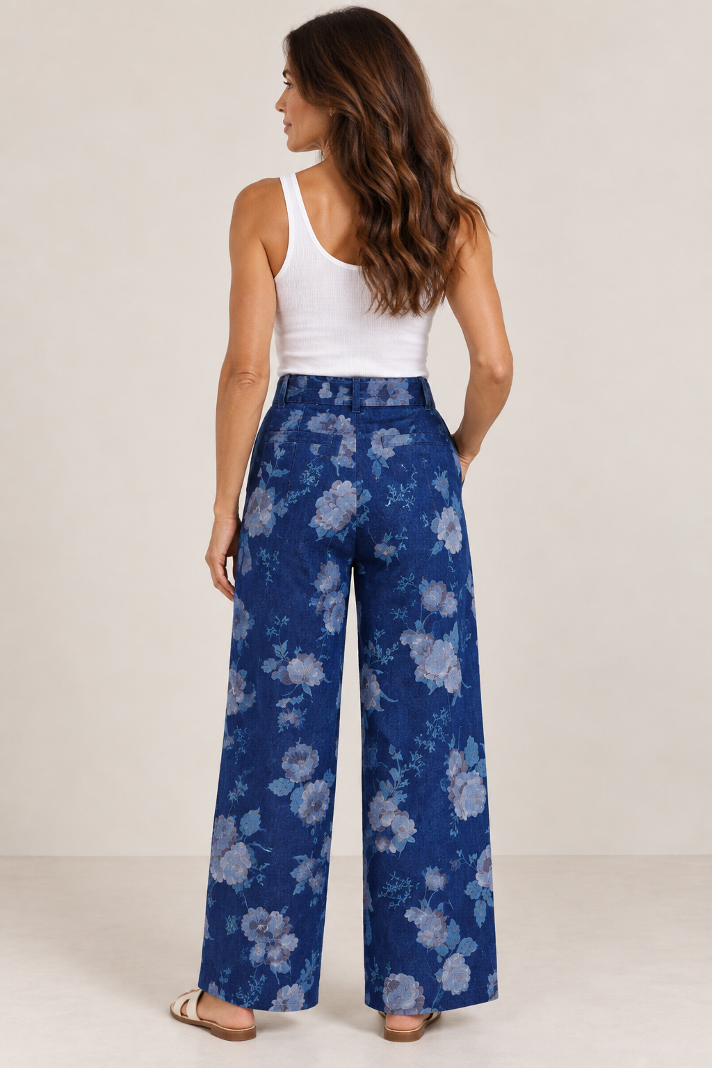 Stretch Floral Wide Leg Jeans